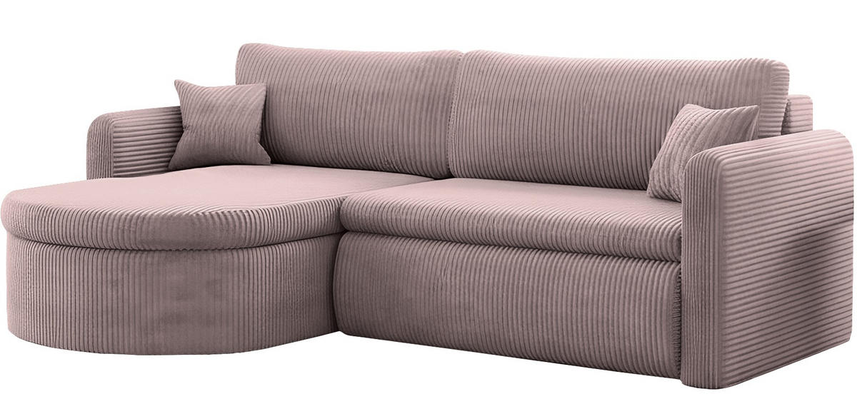 ECKSOFA Cora mit Schlaffunktion & Stauraum, Universell Rechts/Links, Rosa Cord Chenille 260/82/160 cm - Schwarz/Rosa, Kunststoff/Textil (250/160cm) - WFL GROUP