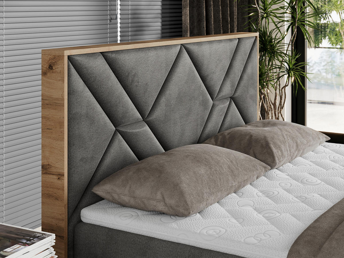 BOXBETT GUNAR - 200/200 Dunkelgrau Velvet - H3 - Dunkelgrau, Holz/Textil (200/200cm) - MKS