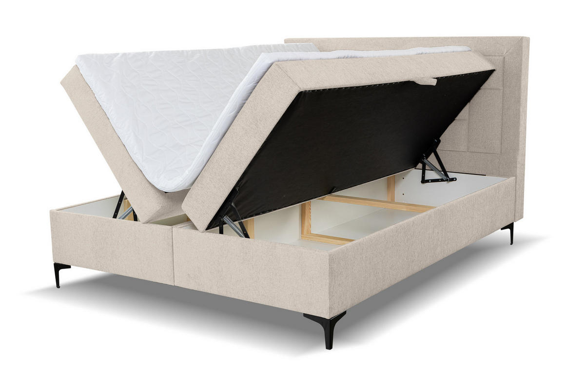 BOXBETT VENEZIA mit 2 Bettkästen, Maße: 140x200 cm, Farbe: Beige , Velourstoff, mit Bonell-Matratze inkl. Topper - Beige, Holz/Kunststoff (140/200cm) - VENASI MÖBEL