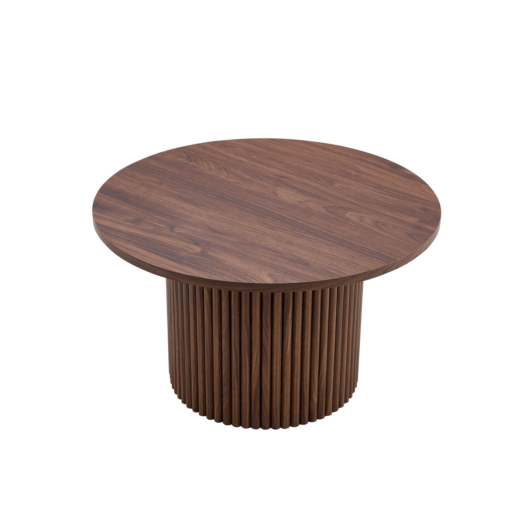 COUCHTISCH aus MDF und Metall Ø70x42 cm in Walnuss mit Kannelierung - Walnussfarben, Holzwerkstoff (70/70/42cm) - Modfu