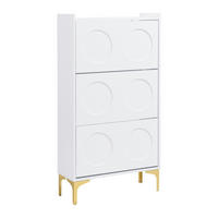 SCHUHKIPPER 63 cm in Weiß & Gold Design - Weiß, Holzwerkstoff (63/120/24cm) - Urban Meuble