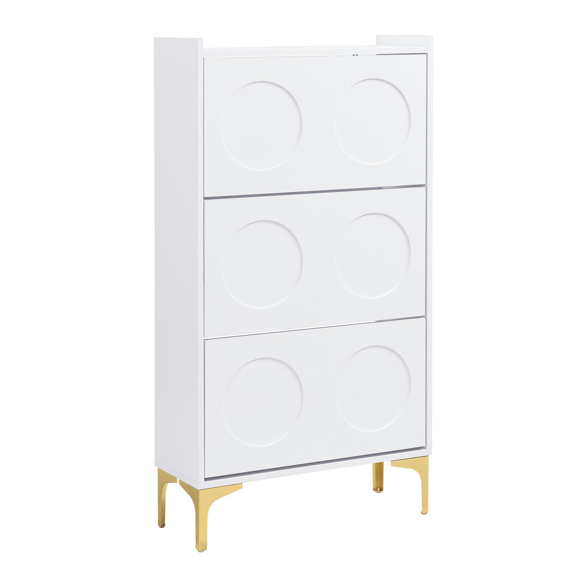 SCHUHKIPPER 63 cm in Weiß & Gold Design - Weiß, Holzwerkstoff (63/120/24cm) - Urban Meuble