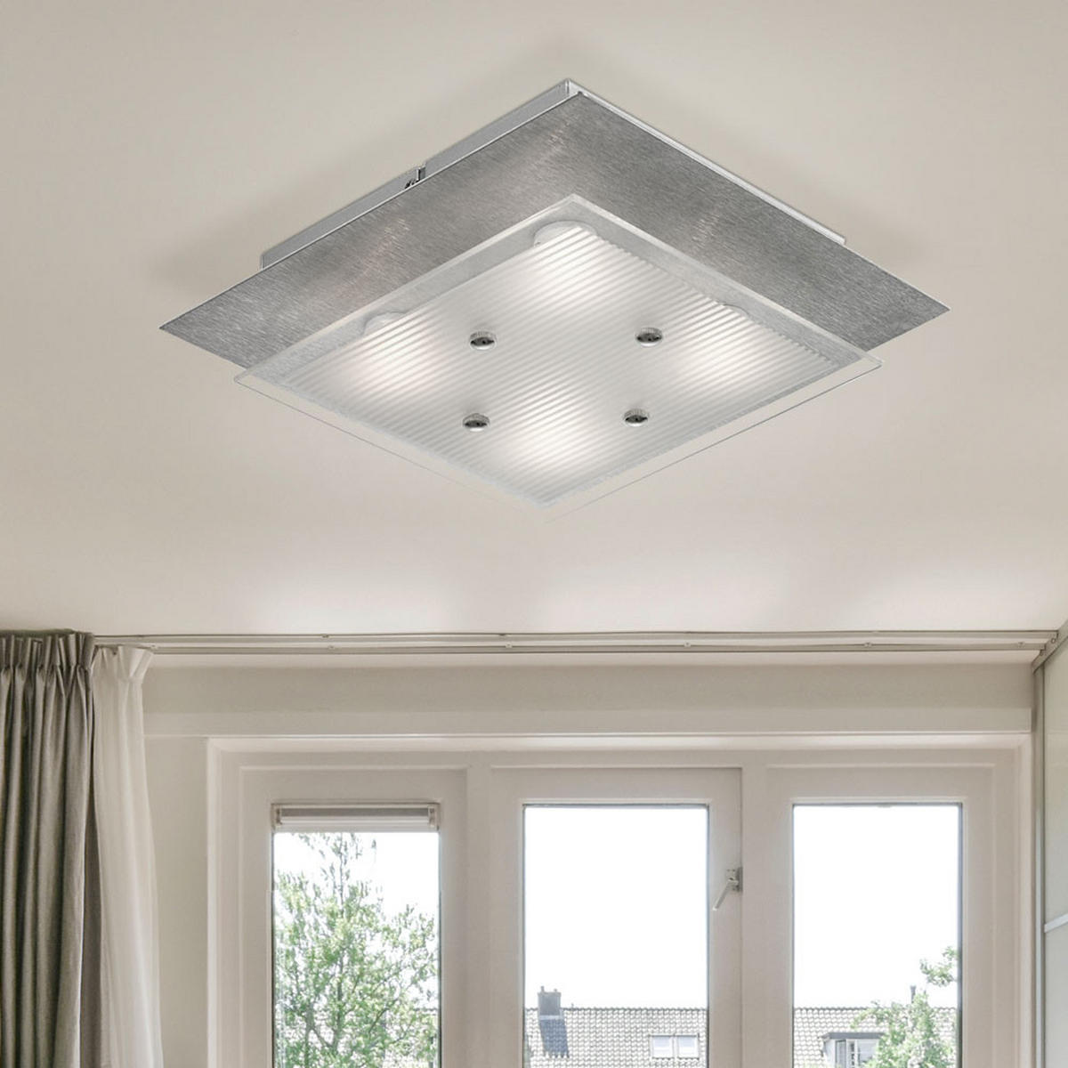 LED DECKENLEUCHTE Aluminium Silber gebürstet - Silberfarben, Glas (27/27/8cm) - Esto