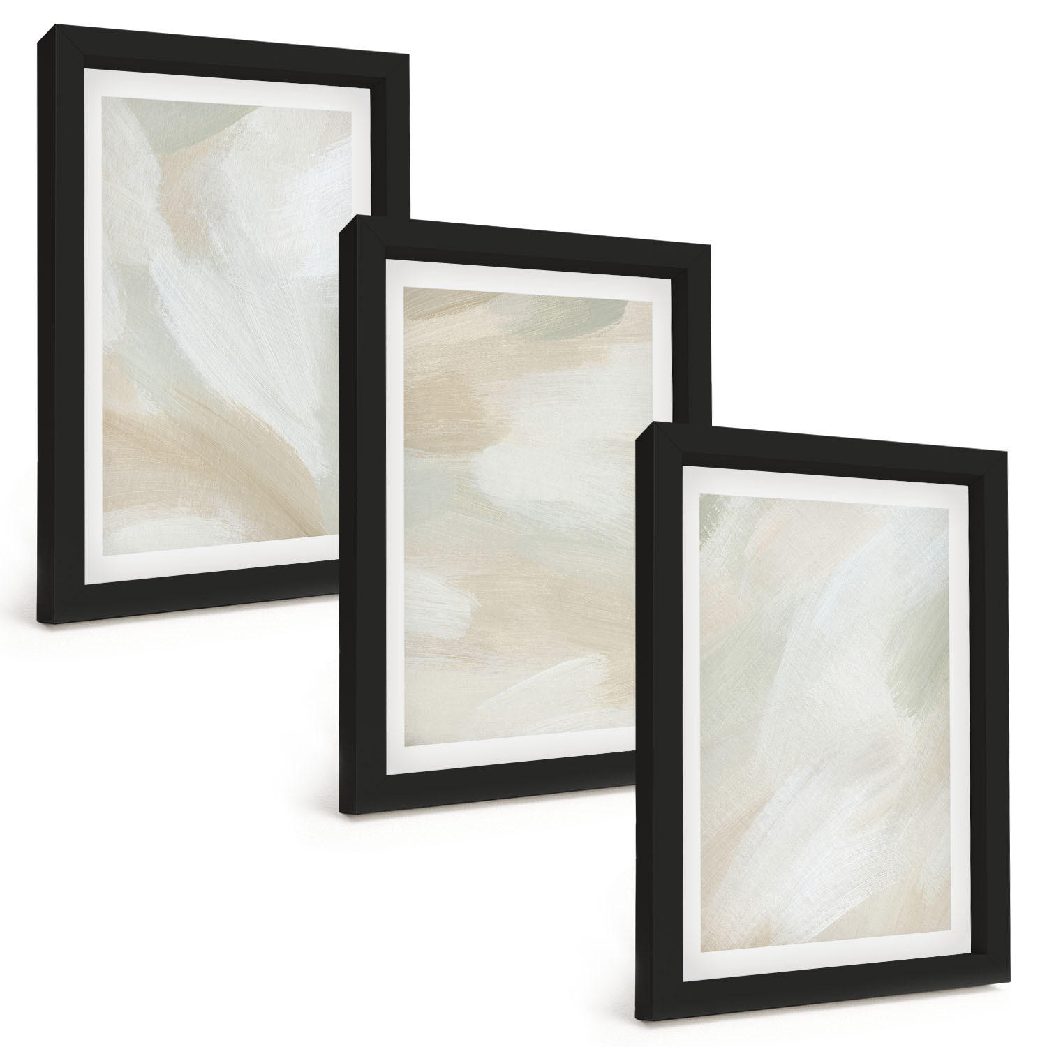 BILDER SET 3er Set - 20x30 cm Schwarzer Rahmen - Minimalismus der Farbstruktur - Schwarz, Kunststoff (20/30cm) - TULUP