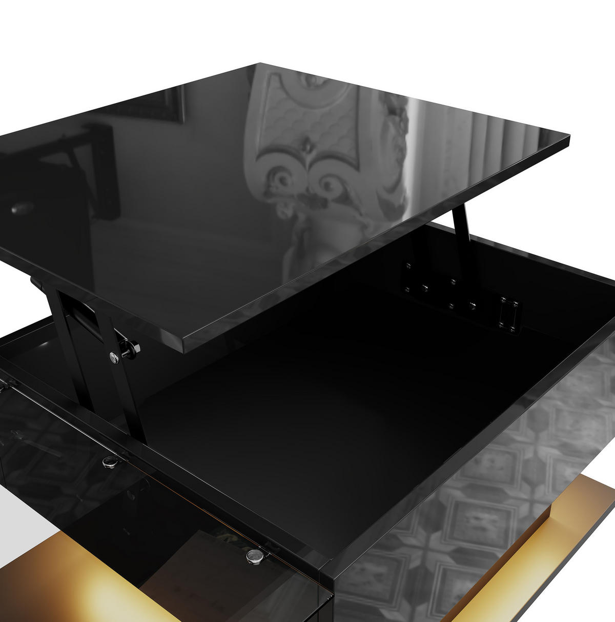 COUCHTISCH aus Spanplatte 100x50x33/47,5 cm in Schwarz mit LED-Lichtleiste - Schwarz, Holzwerkstoff (110/50/47.5cm) - Modfu