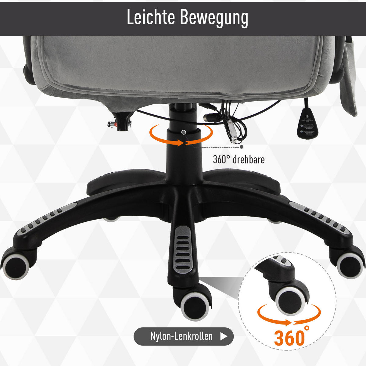 DREHSTUHL DE-06387 Mit Massagefunktion, 6 Massagepunkte, Heizfunktion, 130° neigbar Grau - Grau, Textil/Metall (74/120/67cm) - ComfortXL
