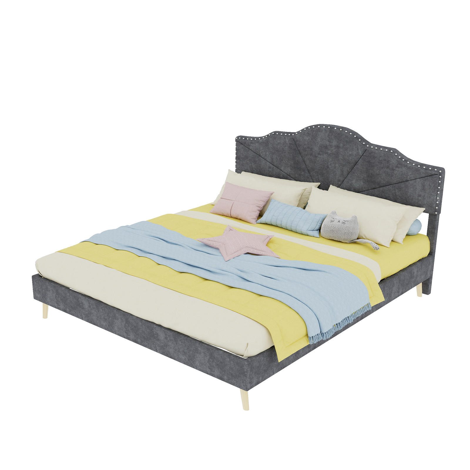 POLSTERBETT 160/200 cm DE-32963 mit Kopfteil und Matratze Grau - Grau, Metall (160/200cm) - ComfortXL