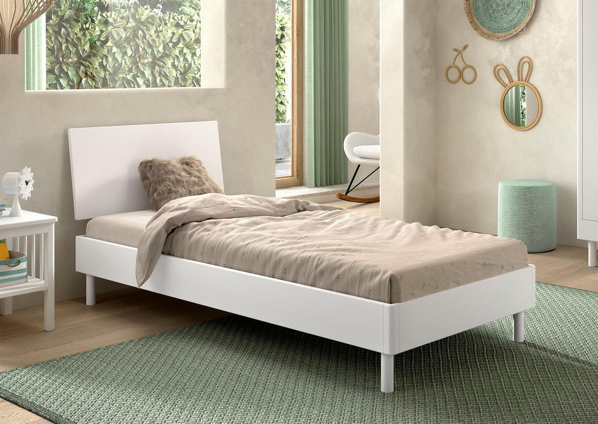 EINZELBETT 90x200 Keeley Buche Weiß Holz Kopfteil Komfort Stabil - Weiß, Holz (90/200cm) - 58aufmkessel