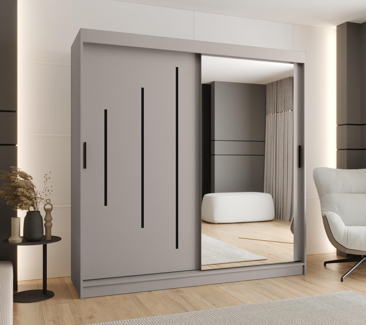 ŠATNÍ skříň s posuvnými dveřmi 200/200/62 2dveřová - černá/kašmírová, dřevo/plast (200/200/62cm)