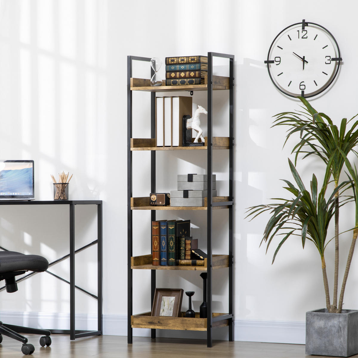 BÜCHERREGAL,INDUSTRIE 5 Ebenen Holz-Metall 48x30x155cm,rustikales braun - Braun, Holzwerkstoff (48/155/30cm) - Vallsero