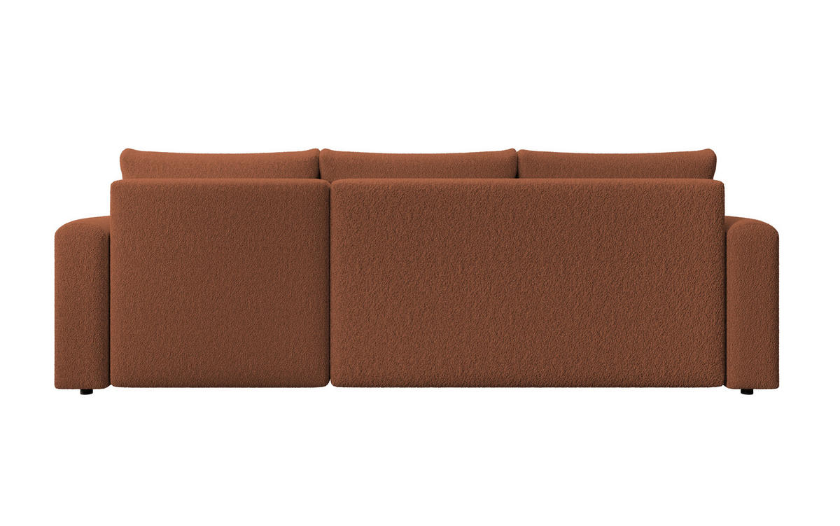 ECKSOFA DORA L, Eckcouch in L-Form mit Schlaffunktion und Bettkasten, Farbe: Orange, Bouclé-Stoff, Ottomane Rechts - Orange, Textil (240/143cm) - Storez24