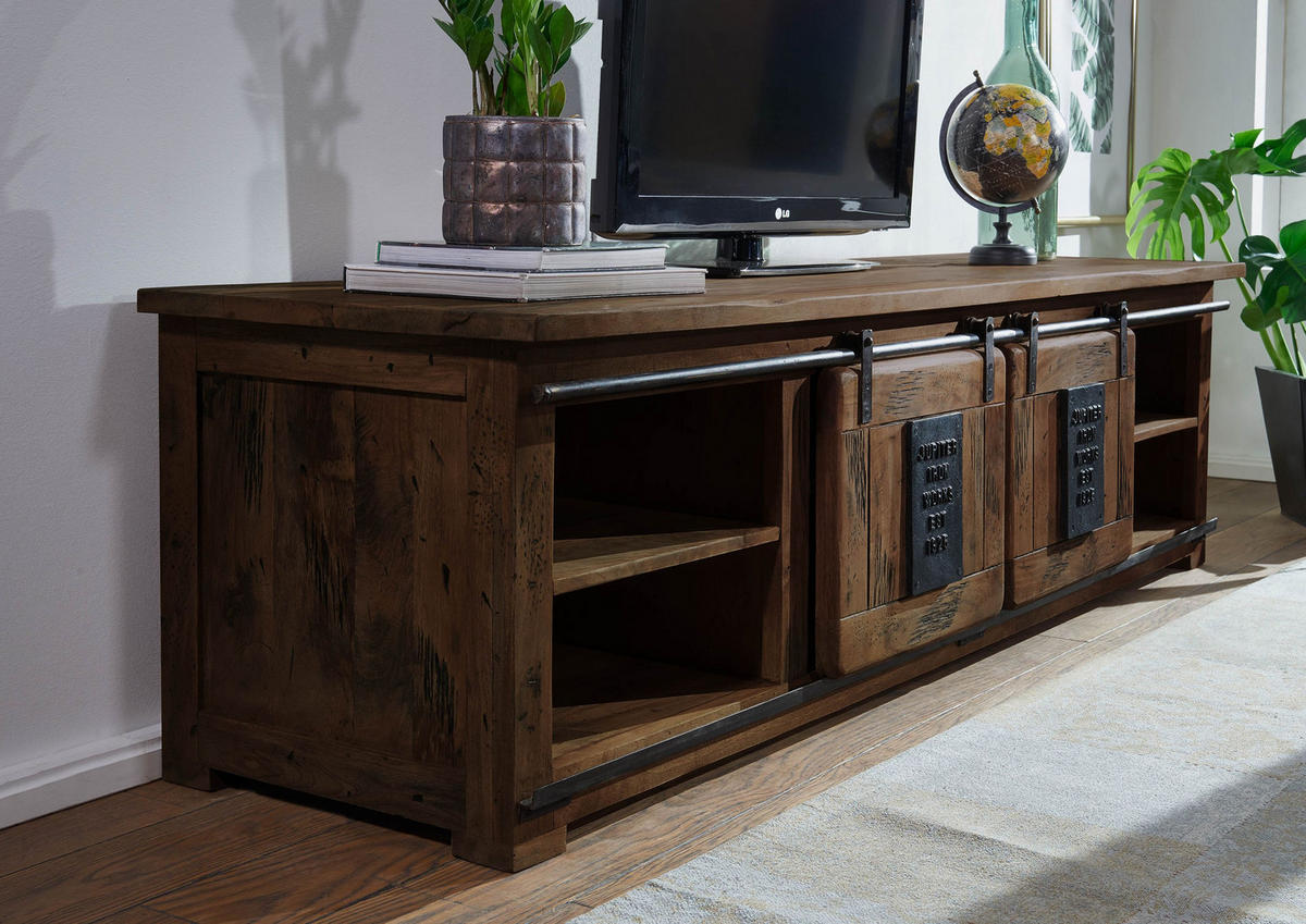 TV-BOARD Mango 200x55x55 braun lackiert RAILWAY #448 - Braun, Holz (200/55/55cm) - Massivmoebel24