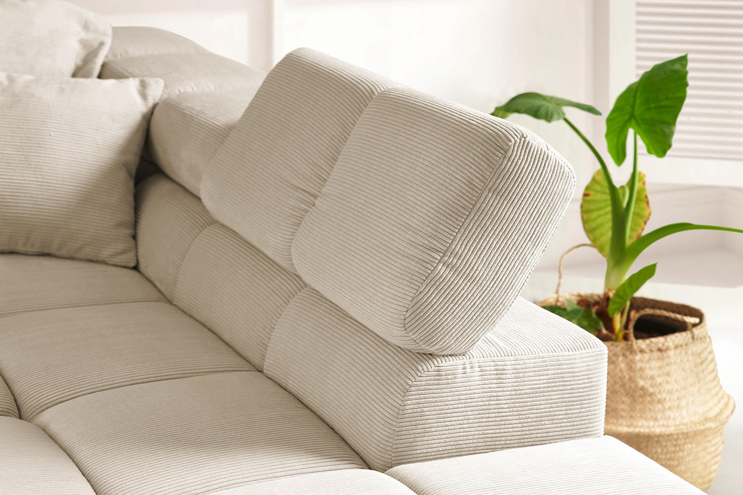 ECKSOFA NEVADA Beige Cord - Beige/Schwarz, Kunststoff/Textil (319/215cm) - KAWOLA