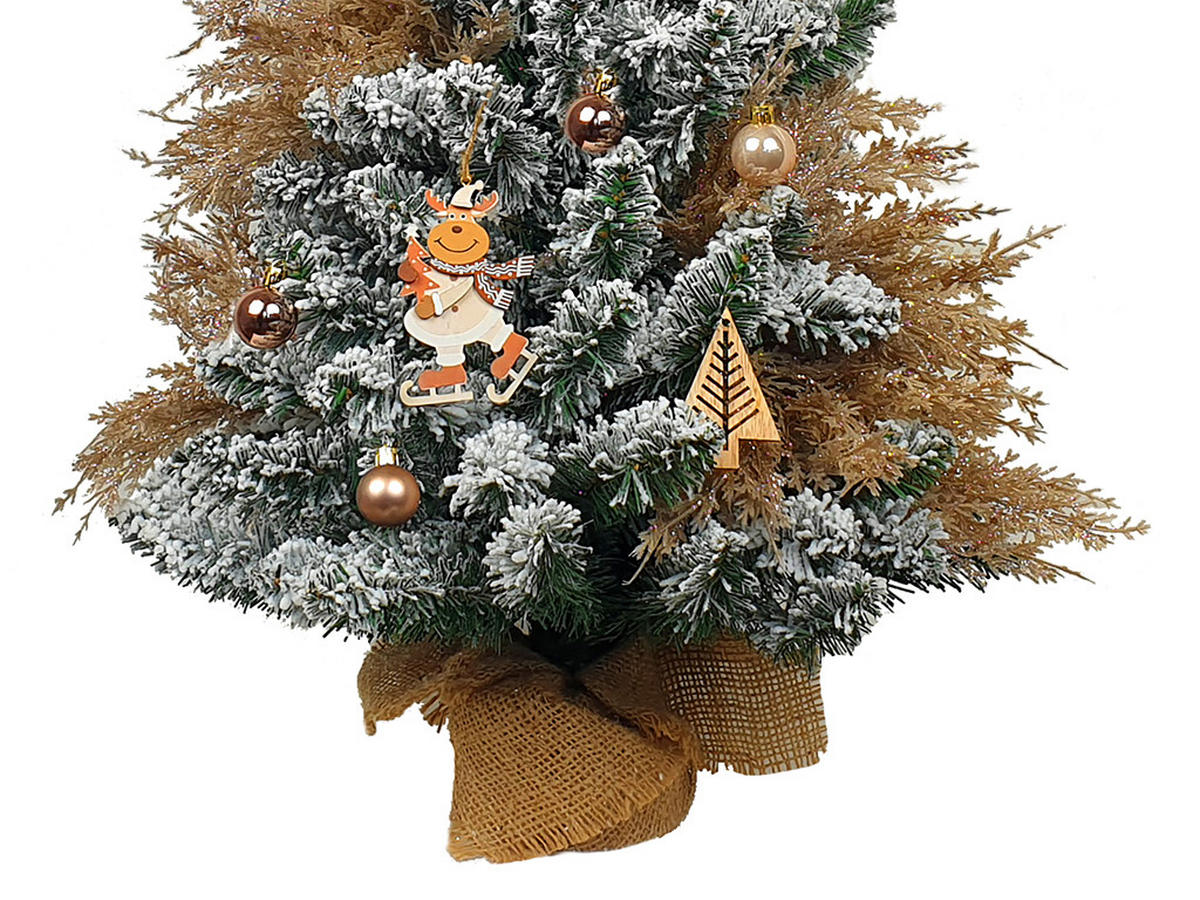 WEIHNACHTSBAUM künstlicher 60 cm mit LED-Beleuchtung, RENTIERFREUDE, mit 27 Weihnachtsbaumschmuck, Pflanztopf mit Jutesack - Silberfarben/Weiß, Kunststoff/Stein (40/60cm) - LAALU