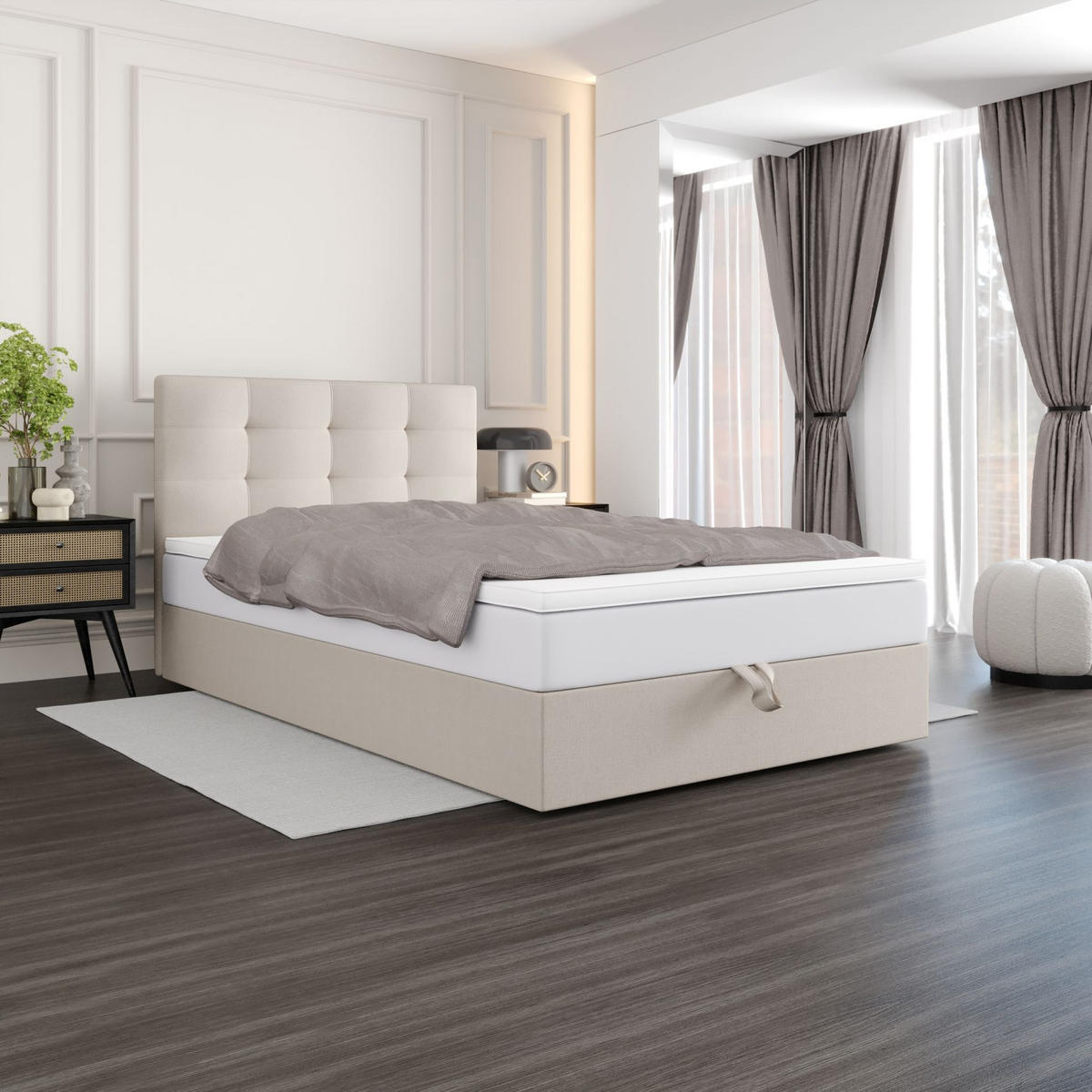 BOXBETT DUO 1 100x200 Cosmic 10, mit Matratze H3 und Topper, Beige - Beige, Holz/Kunststoff (100/200cm) - Bedante