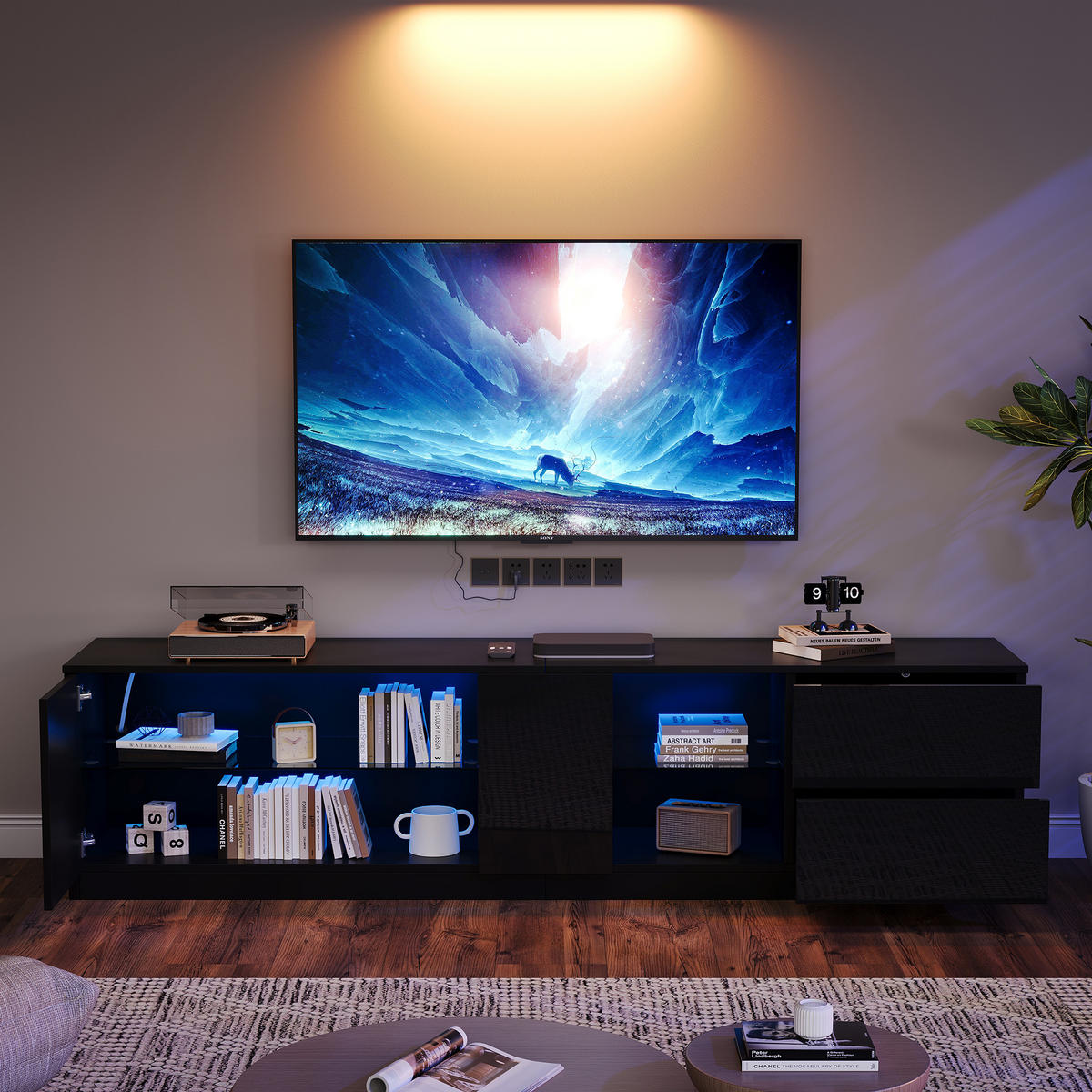 TV-LOWBOARD 160x40x52 cm Hochglanz Schwarz LED für 65" TV - Schwarz, Holzwerkstoff (40/52/160cm) - FLIEKS