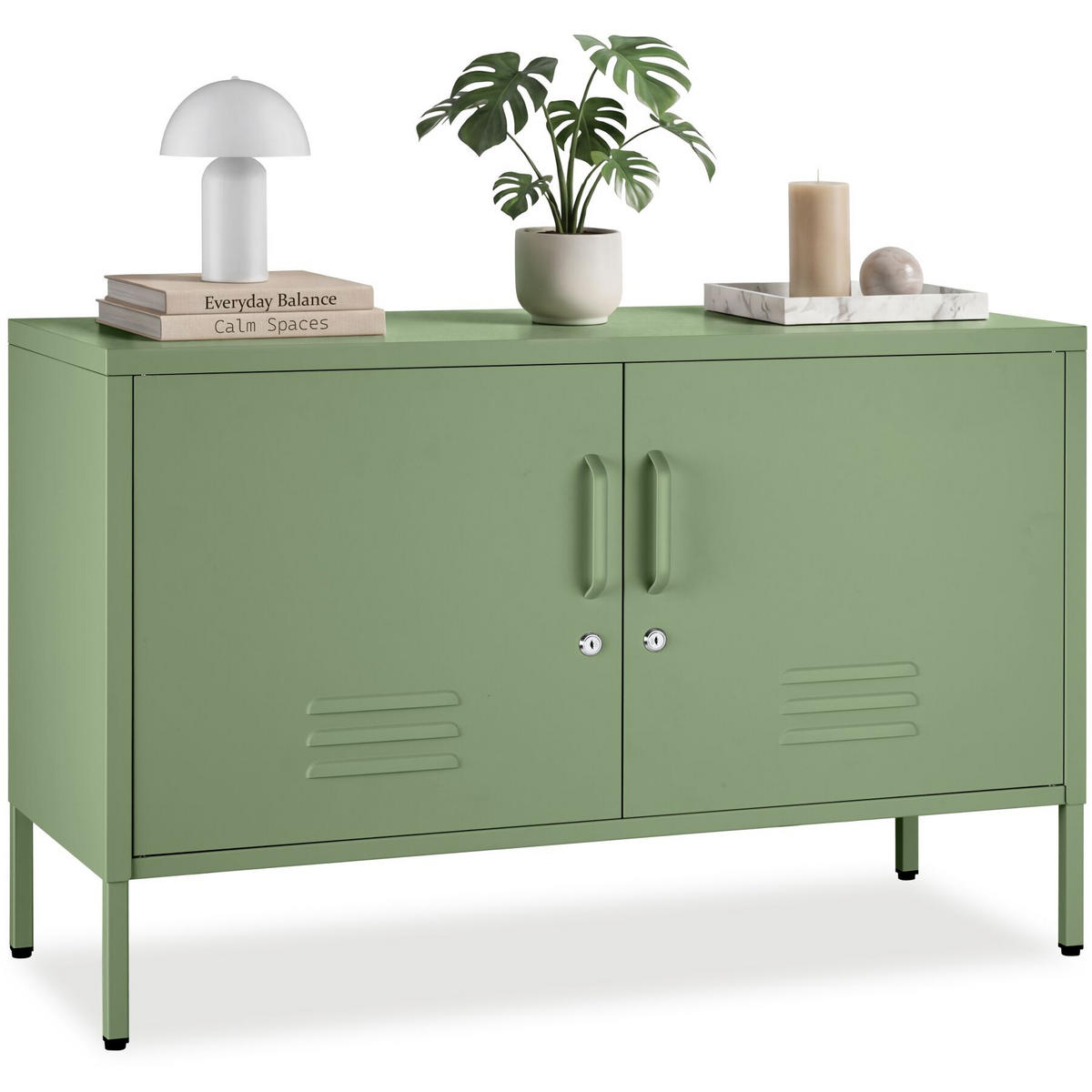 SIDEBOARD Baker, Kippschutz, höhenverstellbare Füße, salbeigrün - Salbeigrün, Metall (100/65/42.5cm) - tectake