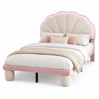 KINDERBETT 90/200 mit LED, Holzlatten und gepolsterten Beinen in Beige und Rosa - Beige/Rosa, Holzwerkstoff/Textil (90/200cm) - EVRYAE