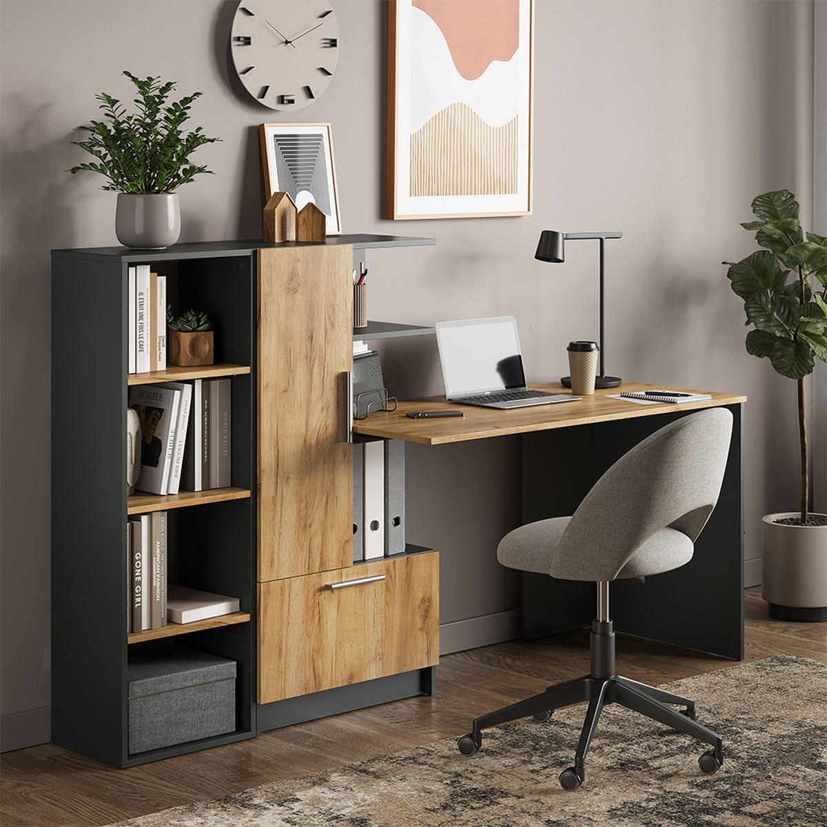 PÍSACÍ STÔL Tomy, antracitová/Dub Goldkraft, 150 x 59 cm Sada 2 ks - dub medový/antracitová, kompozitné drevo (59/150/120cm) - Vicco