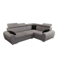 ECKSOFA APOLLO KN08, Eckcouch in L-Form mit Schlaffunktion, Farbe: Grau, Kunstleder, Ottomane Rechts - Grau, Textil (255/190cm) - O-Sofa
