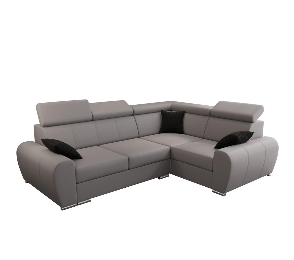 ECKSOFA APOLLO KN08, Eckcouch in L-Form mit Schlaffunktion, Farbe: Grau, Kunstleder, Ottomane Rechts - Grau, Textil (255/190cm) - O-Sofa
