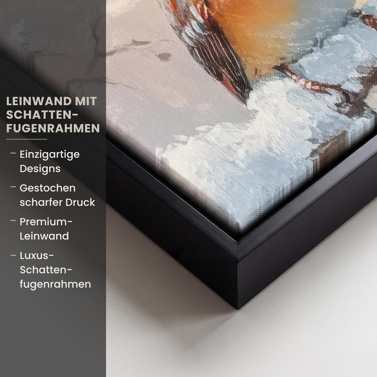 LEINWAND Bilder mit Rahmen - Vögel - Zweig - Winter - Schnee - 30x20 - Pastellblau, Textil (30/20cm) - MuchoWow