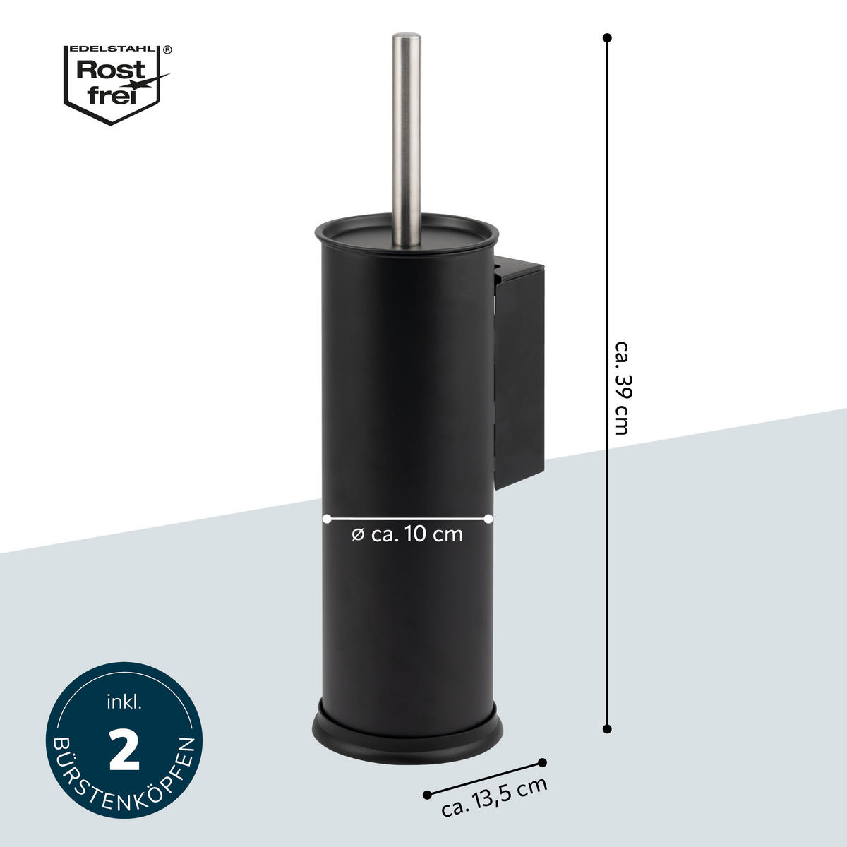 WC-GARNITUR inkl. Wandhalterung - Schwarz, Metall (10/39/13.5cm) - bremermann