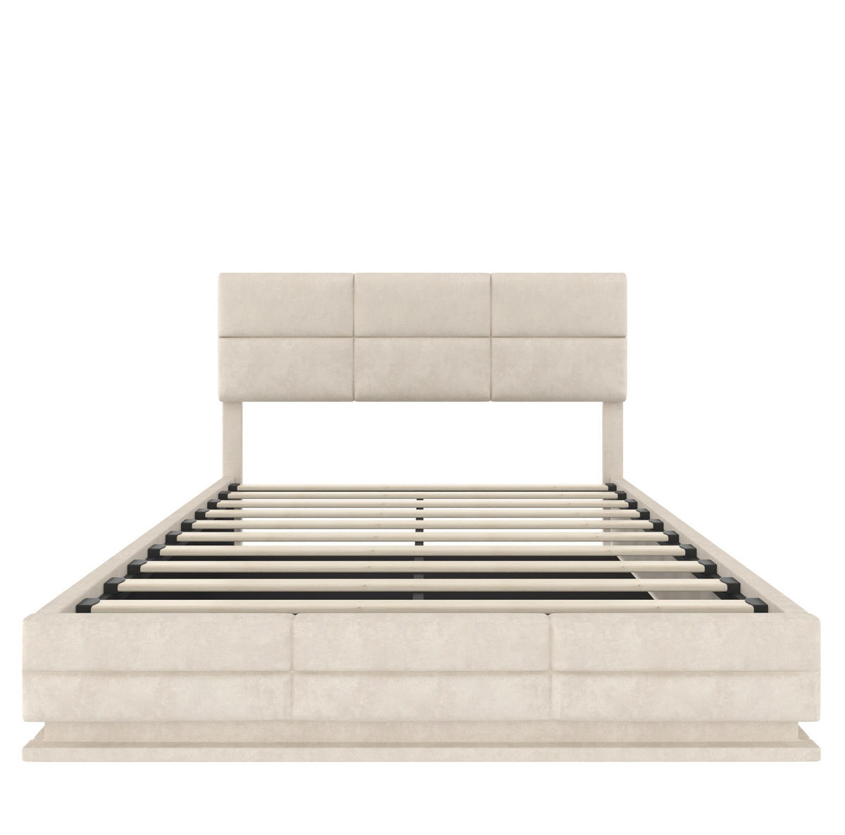 POLSTERBETT 140/200 cm Beige aus Samt mit LED und Stauraum - Beige, Textil (140/200cm) - OKMYHOME