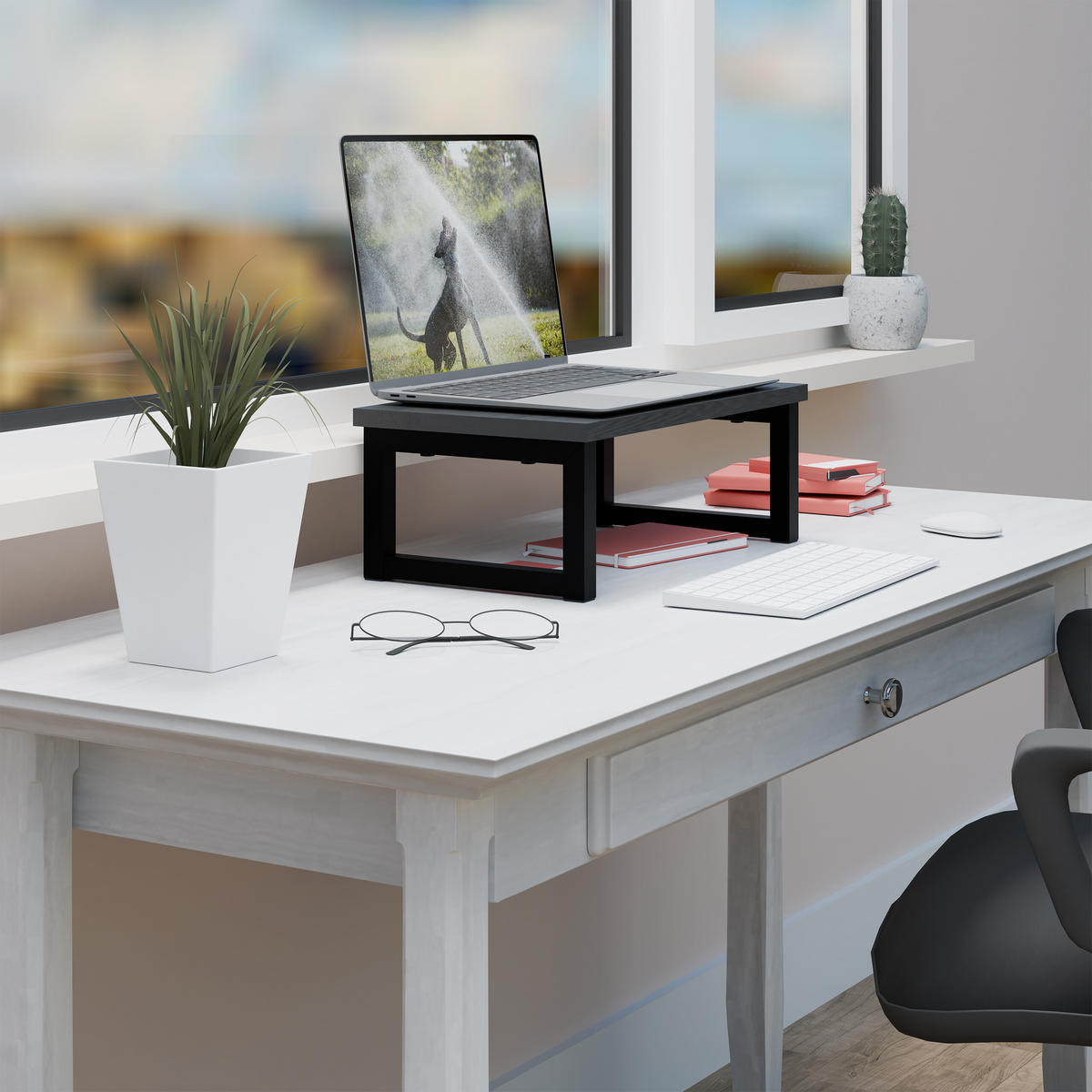 MONITORSTÄNDER Schwarz MDF - Schwarz, Holzwerkstoff/Metall (23/40/15cm) - Relaxdays