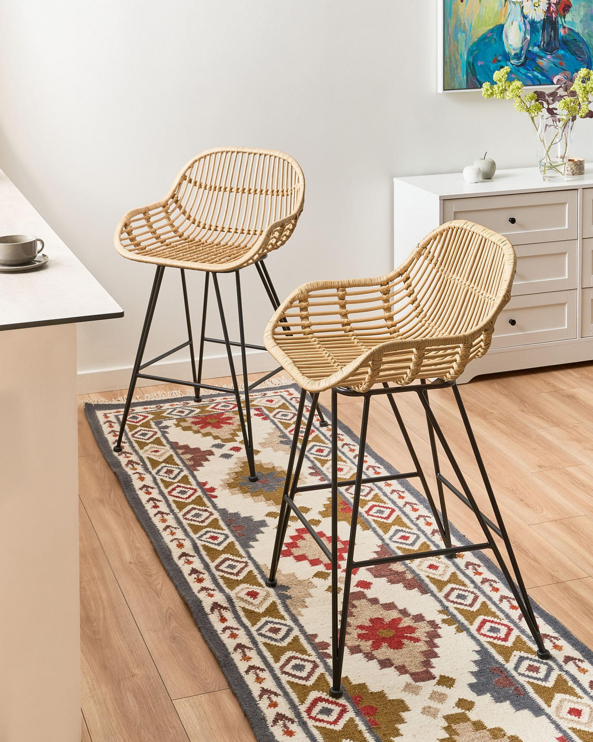 BARSTUHL 2er-Set Rattan Naturfarben Terrell - Naturfarben, Naturmaterialen (54/94/57cm) - Beliani
