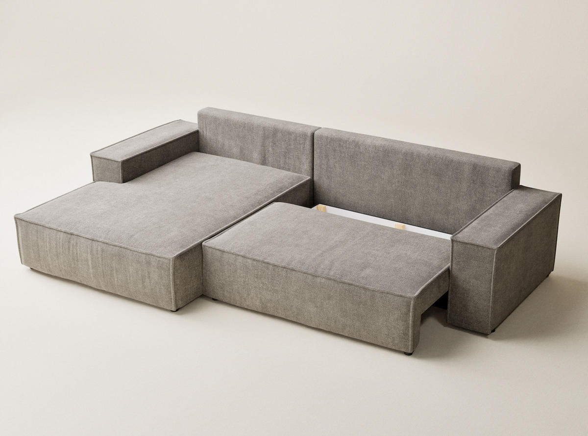 ECKSOFA Maze Braun Chenille-Stoff - Links Seite - Schwarz/Braun, Holz/Holzwerkstoff (185/294cm) - Maison de Reve