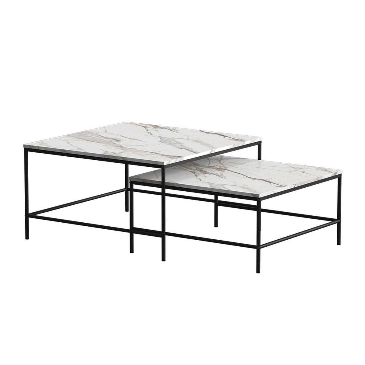 COUCHTISCH-SET Ramio Weiß/Schwarz 80 x 80 cm 2 Teile - Schwarz/Weiß, Holzwerkstoff (80/80/45cm) - Vicco