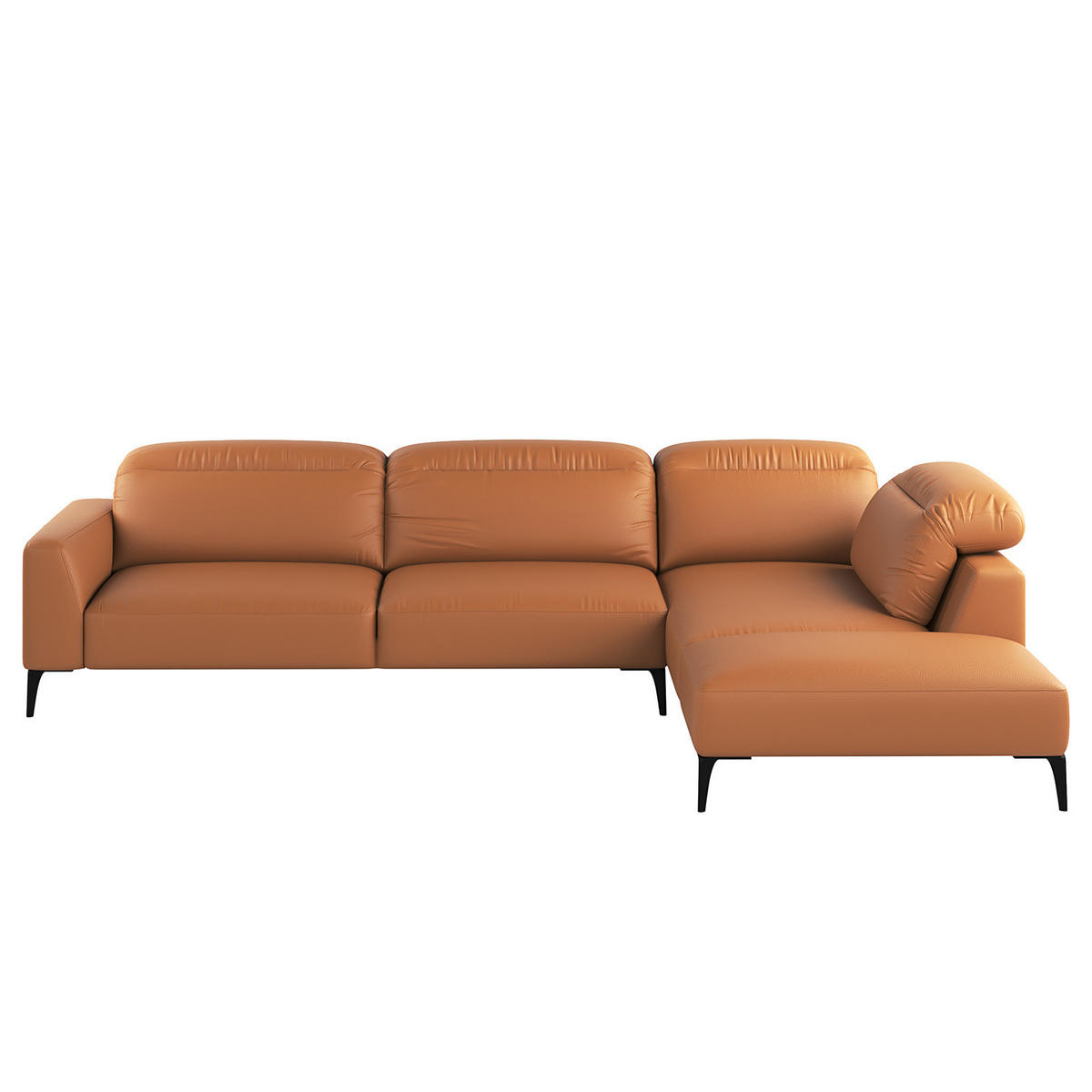 ECKSOFA mit Ottomane - Cognac/Schwarz, Leder/Metall (325/238cm) - home24