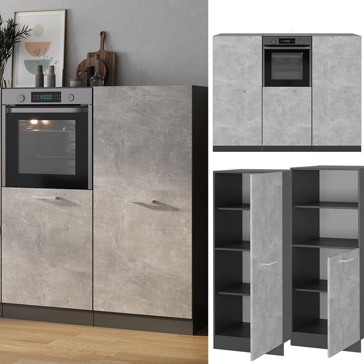 KUHINJSKI BLOK R-Line Beton/antracit 180 cm brez delovne plošče - siva/antracit, leseni material (180/143/46cm) - Vicco