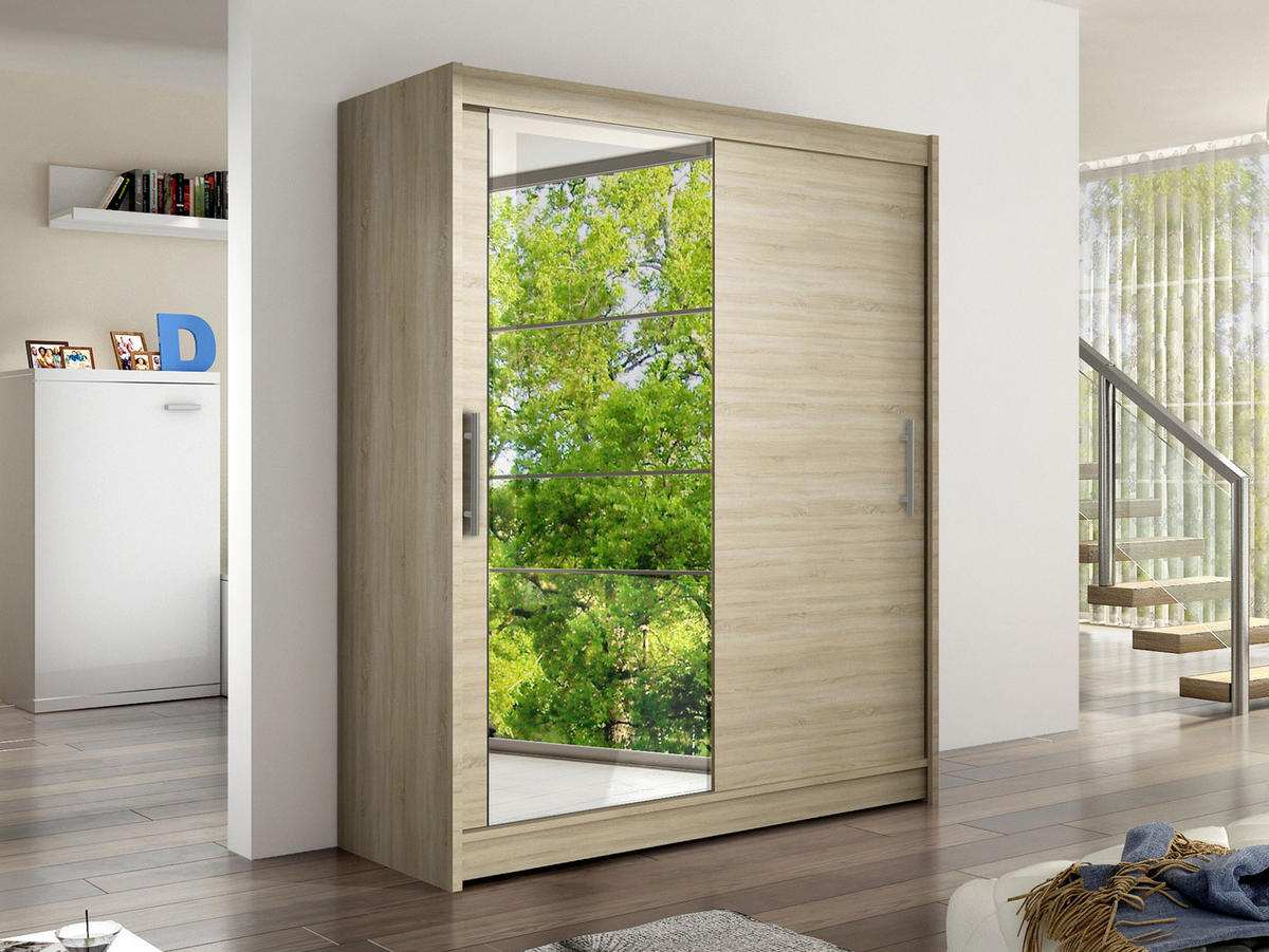SCHWEBETÜRENSCHRANK Westa VI - Silberfarben/Sonoma Eiche, Holzwerkstoff/Metall (150/200/58cm) - MIRJAN24