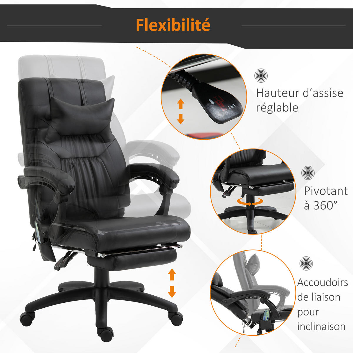 CHEFSESSEL DE-11805 mit 7-Punkt-Massage Schwarz - Schwarz, Metall (79/112/68cm) - ComfortXL