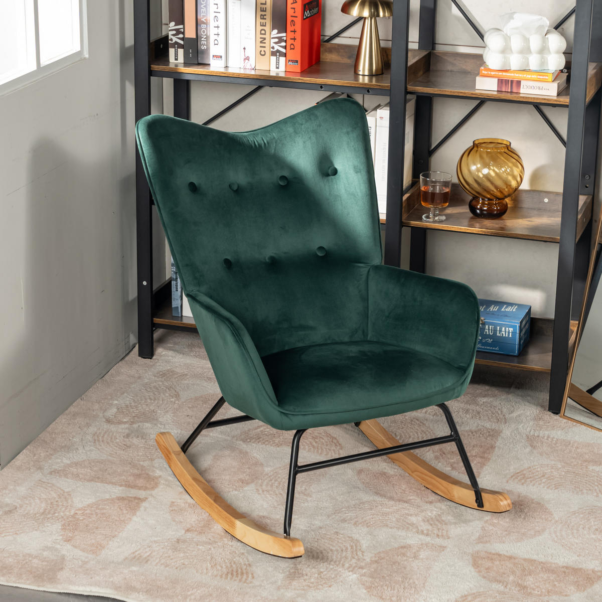 SCHAUKELSESSEL Samt Grün - Dunkelgrün/Eichefarben, Holz/Textil (61/85/81cm) - Urban Meuble