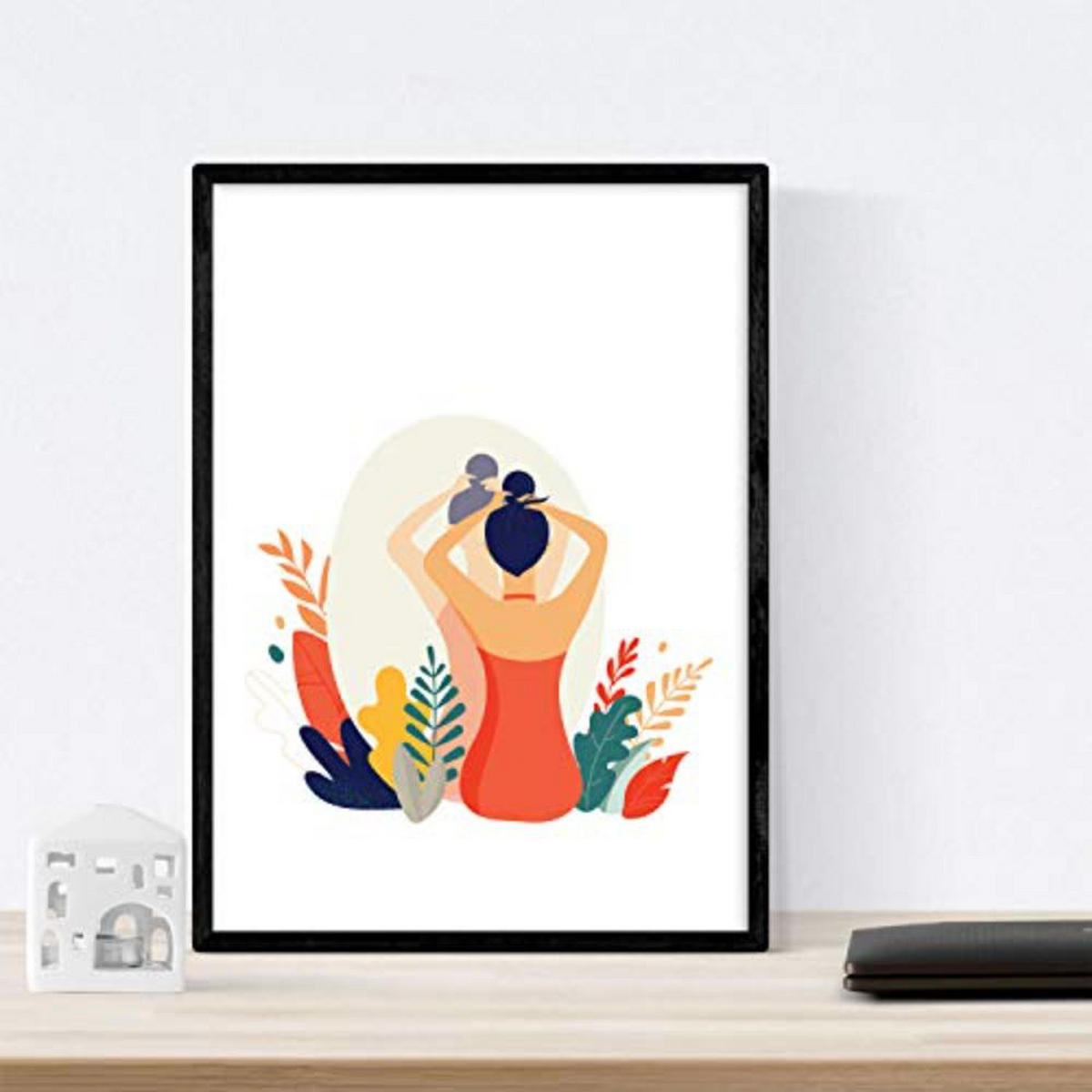 POSTER Set mit 4 Frau in der Nacht mit Sternen und Mond A4 Schwarzer Rahmen - Schwarz, Papier (29.7/3cm) - Nacnic