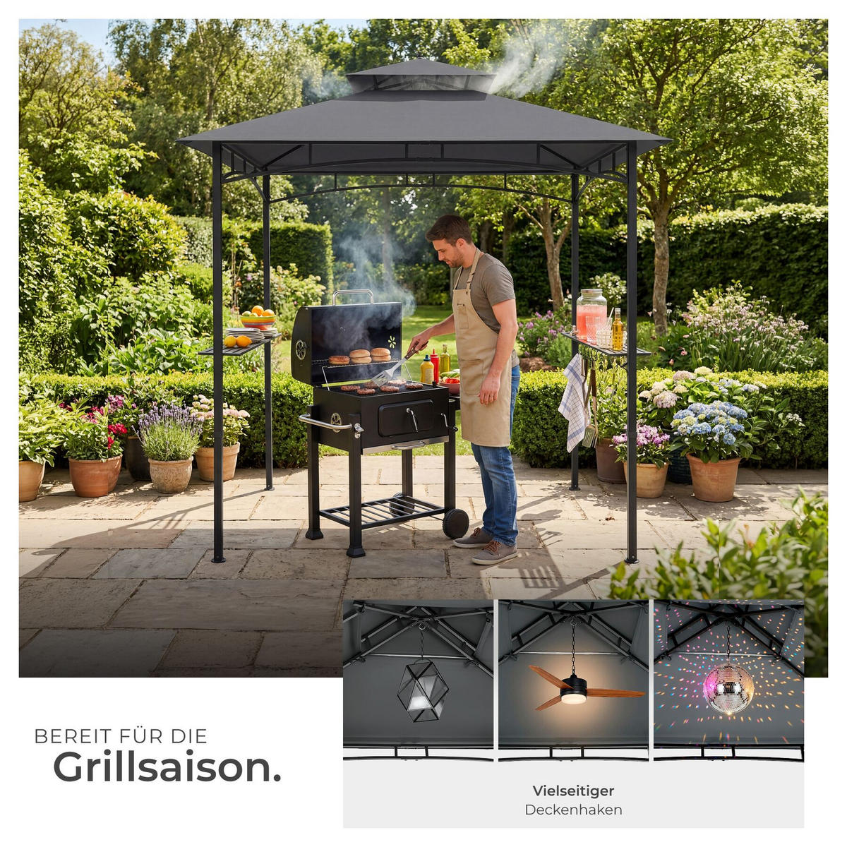GRILLPAVILLON Maracaibo, 240 x 150 x 250 cm, anthrazit - Anthrazit, Kunststoff (150/250/240cm) - tectake