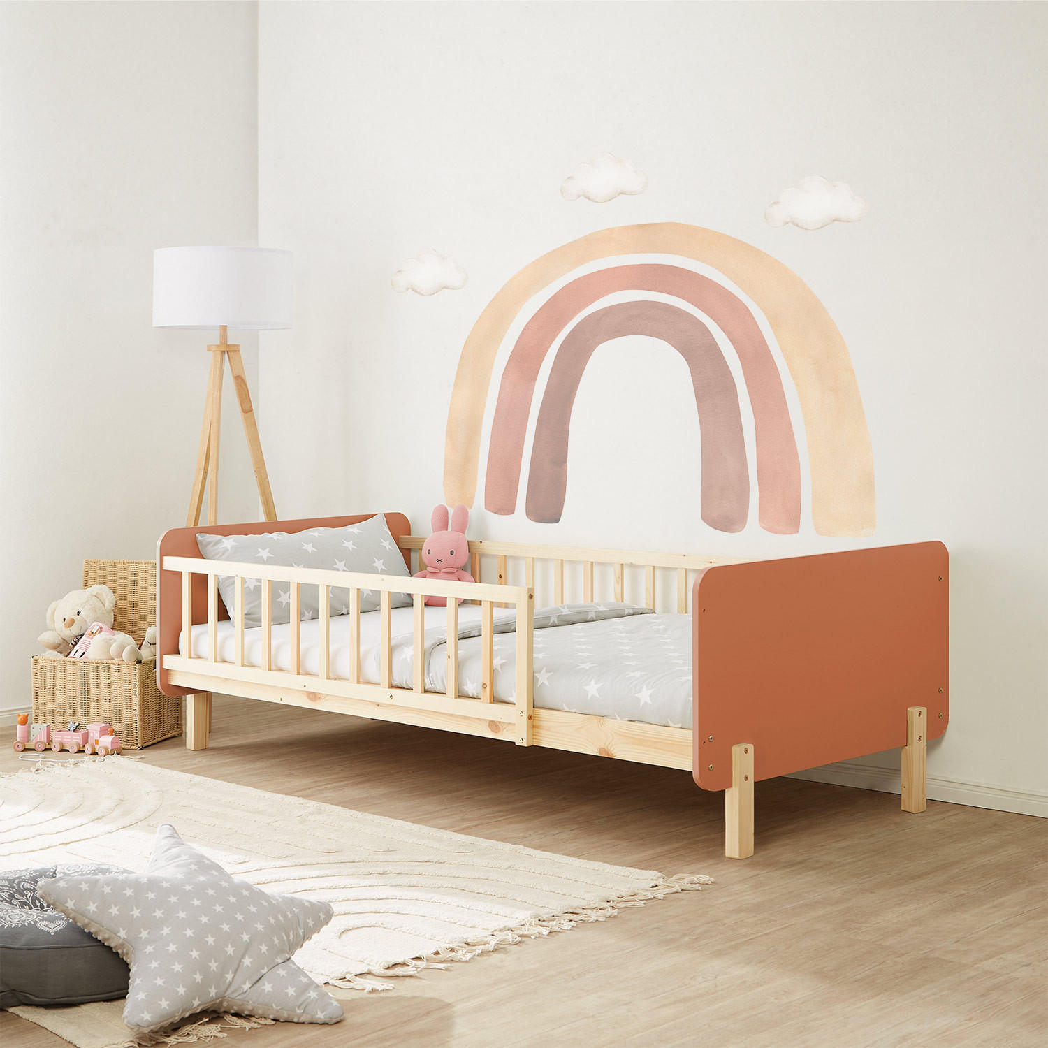 KINDERBETT altrosa 90/200 Lattenrost Matratze Rausfallschutz - Altrosa, Holz (100/67/208cm) - Homestyle4u