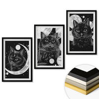 WANDBILDER 3er-Set - 40x60 cm Schwarzer Rahmen - Schwarze Katzen, Mond, Weltraum - Schwarz, Kunststoff (40/60cm) - ArtPrintCave