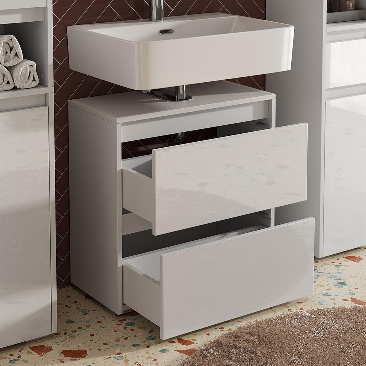 BADMÖBEL-SET Majest Weiß 4 Teile - Weiß Hochglanz, Holzwerkstoff (60/62/30cm) - Vicco