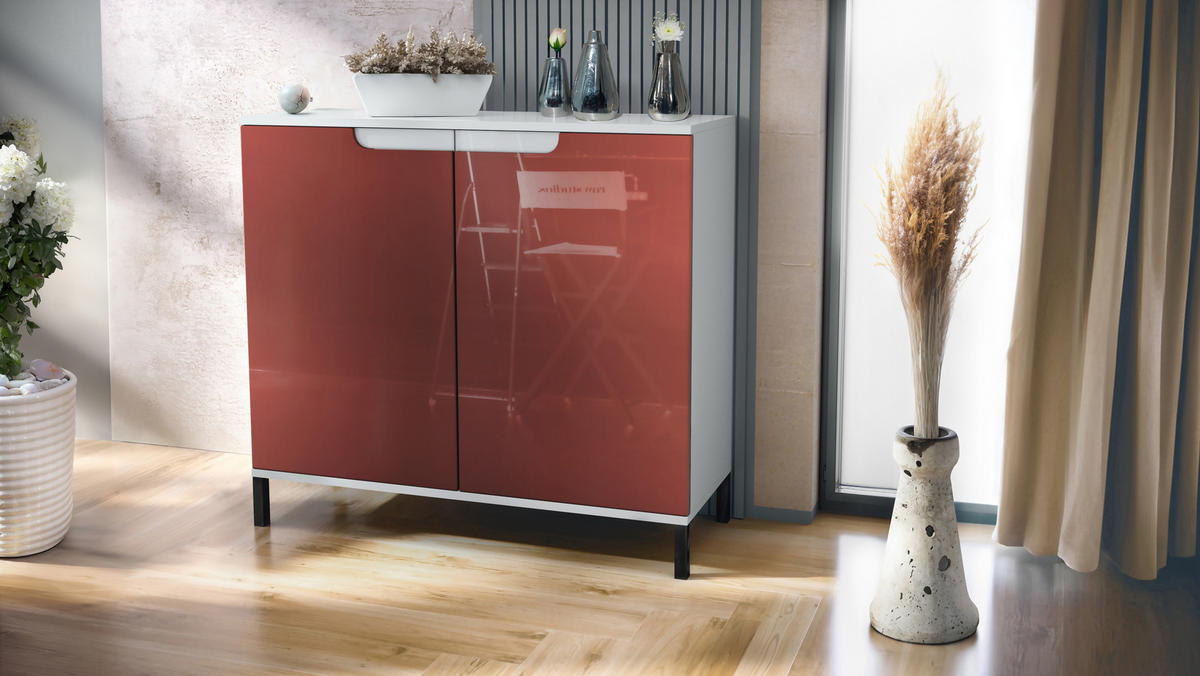 KOMMODE Sylt Bordeaux Hochglanz - Bordeaux, Holzwerkstoff (92.5/83.5/35cm) - Vladon