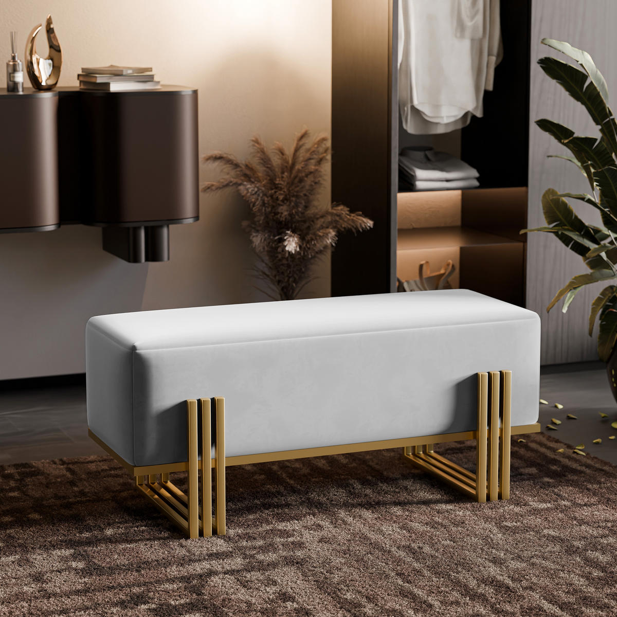 POLSTERBANK TEO 80 cm Gold / Grau ,Metallgestell - Goldfarben, Metall (80/47/35cm) - Idohome