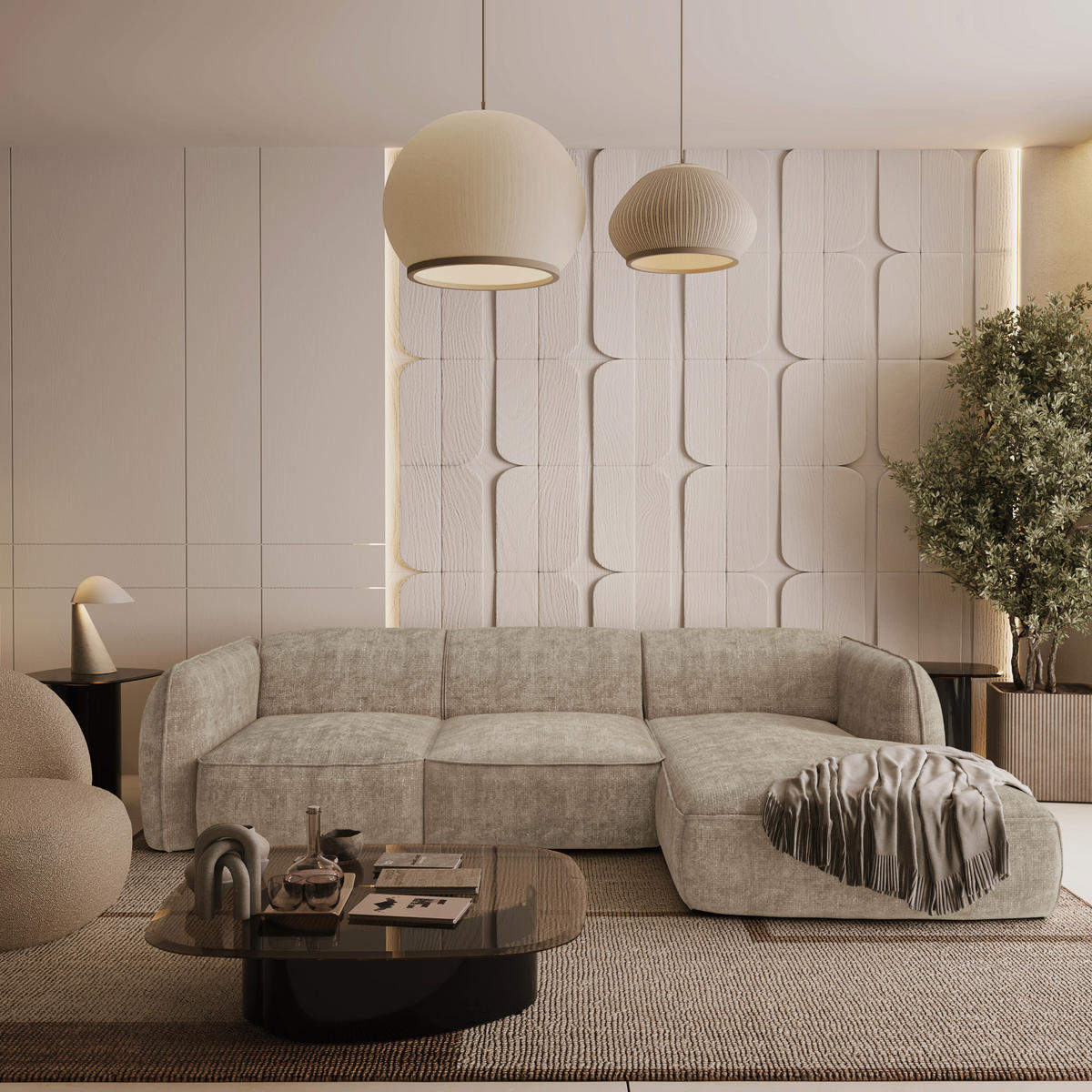 ECKSOFA RECHTS Rastervelours Beige 272cm - Taupe, Textil (272/165cm) - Sia Home