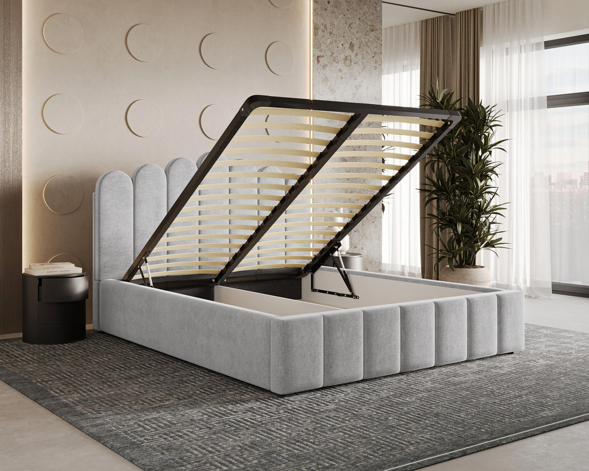POLSTERBETT 03 140 x 200 cm – Tresor – Bett mit Gasdruckfedern und Stauraum - Silberfarben, Holz (140/200cm) - ROYAL24_MARKT