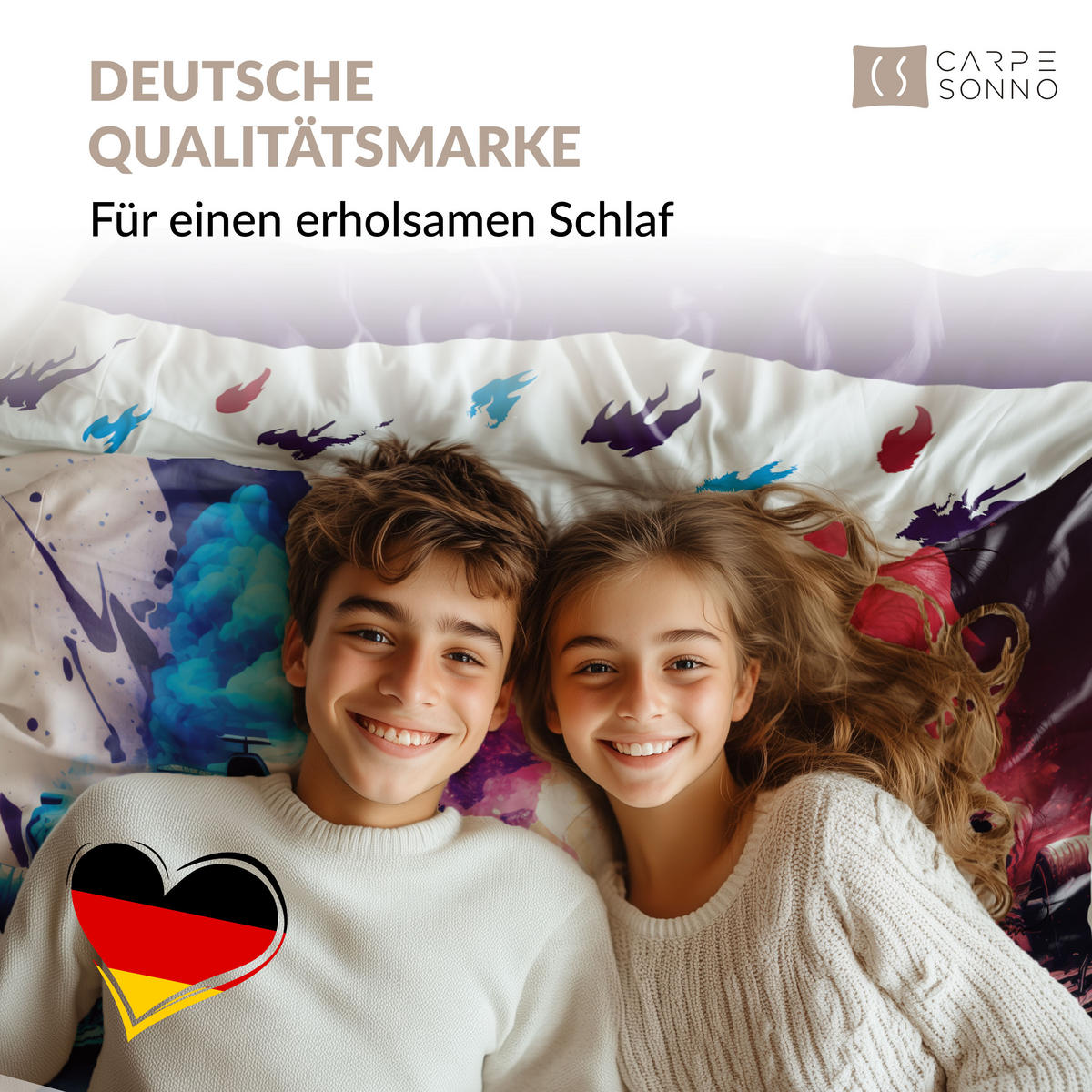 KINDERBETTWÄSCHE 135x200 cm Rennauto Autos aus 100% Baumwolle - Leuchtet um Dunkeln - Multicolor, Textil (135/200cm) - Carpe Sonno