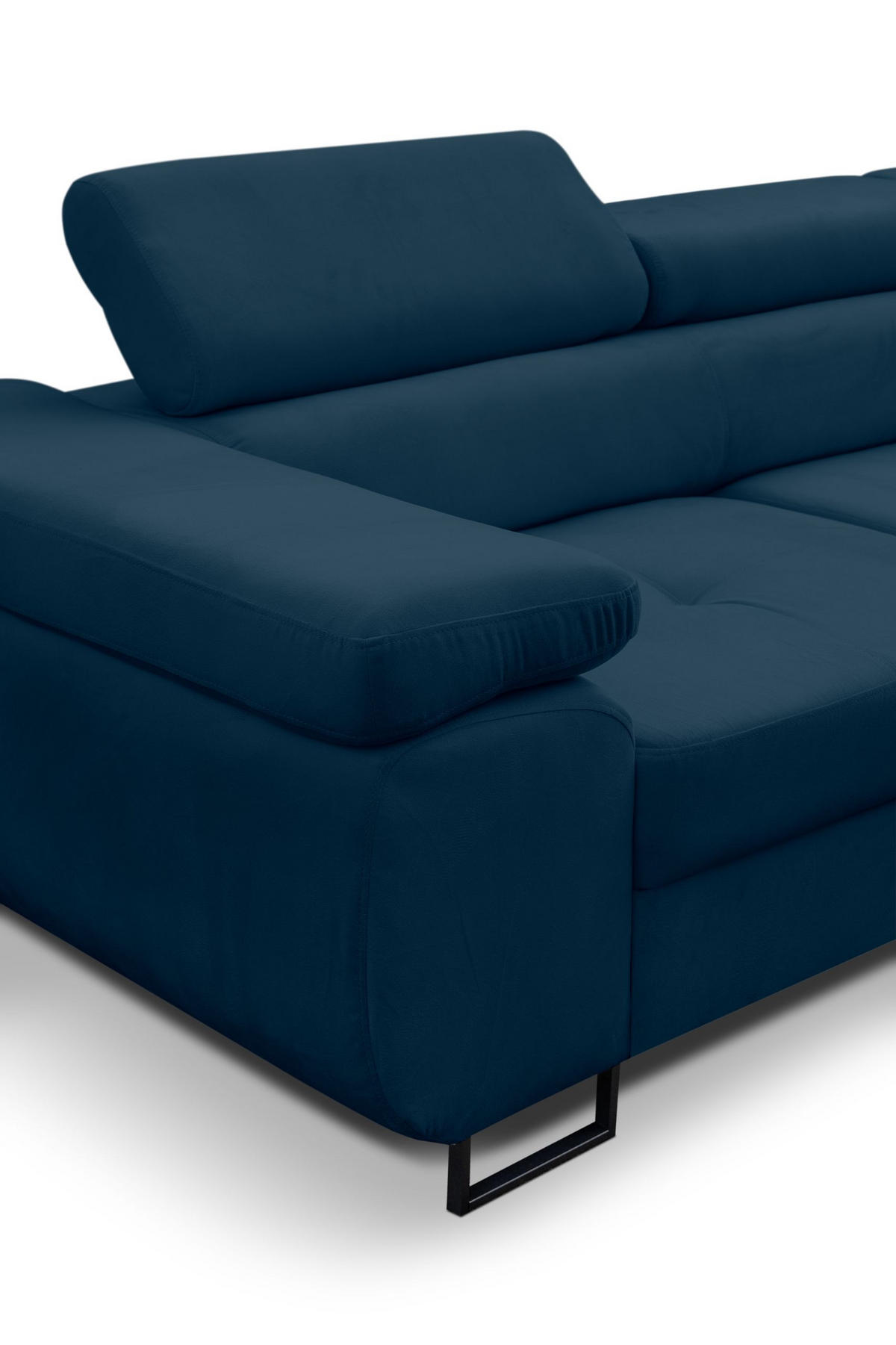 ECKSOFA Jerry in L-Form mit Schlaffunktion und Bettkasten, Farbe: Blau, Veloursstoff, Ottomane Rechts - Blau, Textil (275/202cm) - VENASI MÖBEL