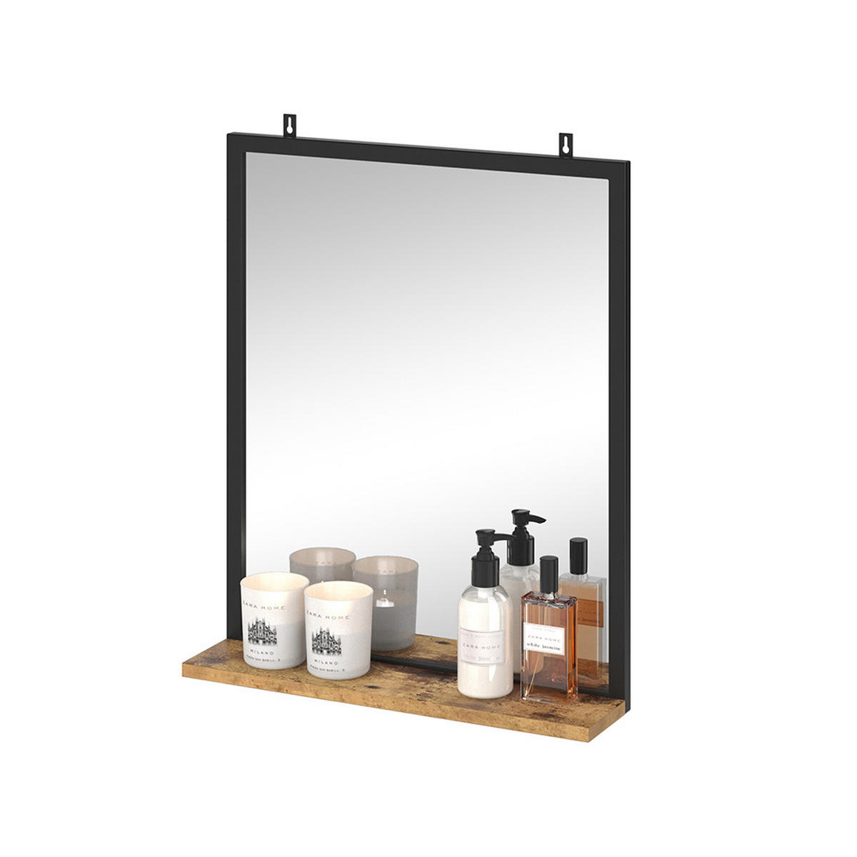 BADEZIMMERSPIEGEL Fyrk Antikholz 50 x 60 cm - Alteiche/Schwarz, Glas (50/60/12cm) - Vicco