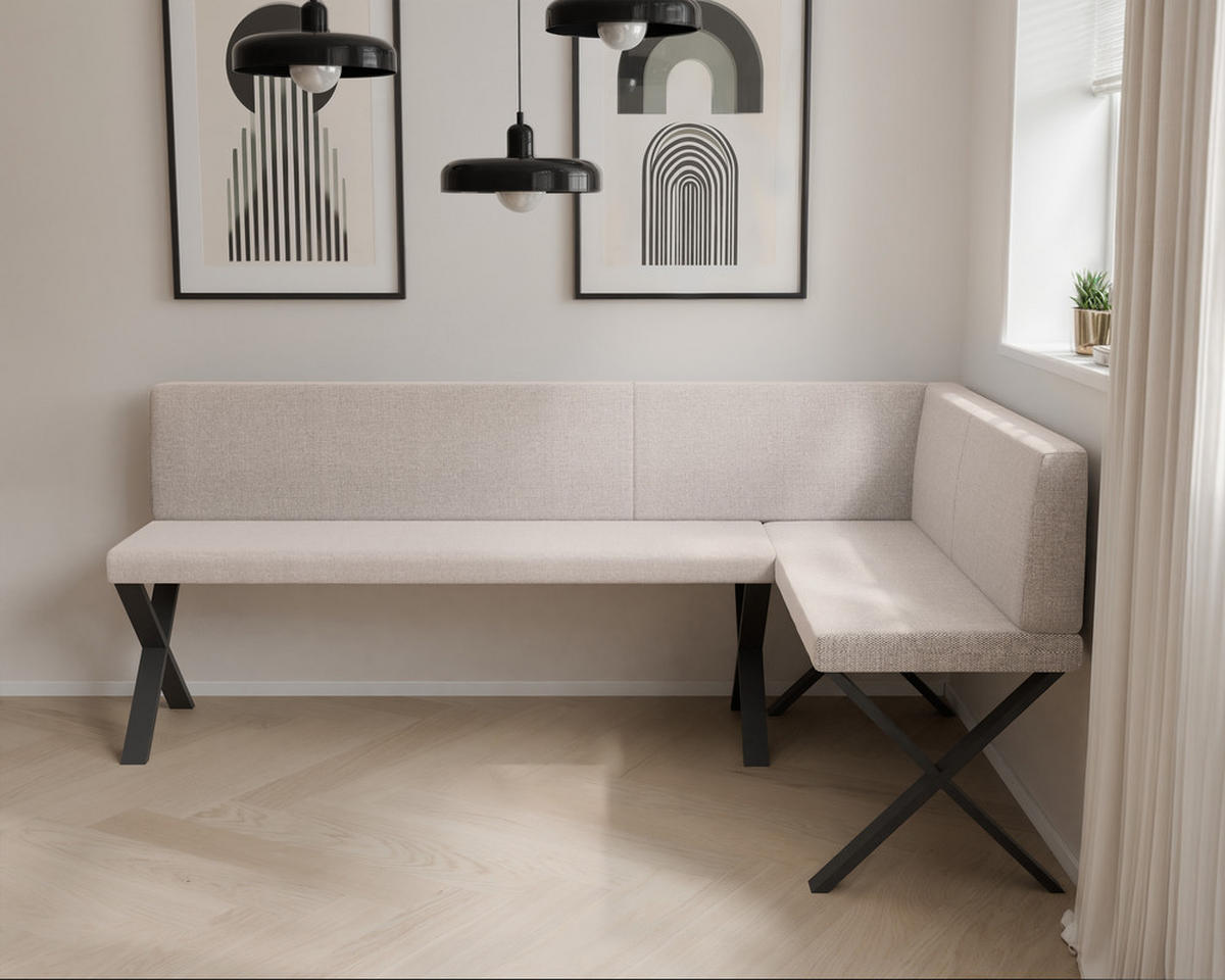 ECKBANK rechts VERO X Webstoff glatt, 142/196 cm Creme - Creme, Textil/Metall (142/196cm) - Idohome